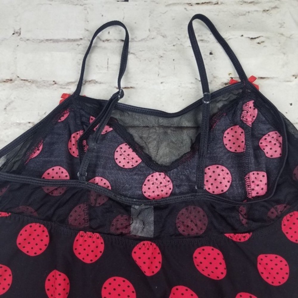 Studio Donatella Chemise Robe Set Red Black Nightgown Sexy Pajamas Polka Dot L - Picture 7 of 8